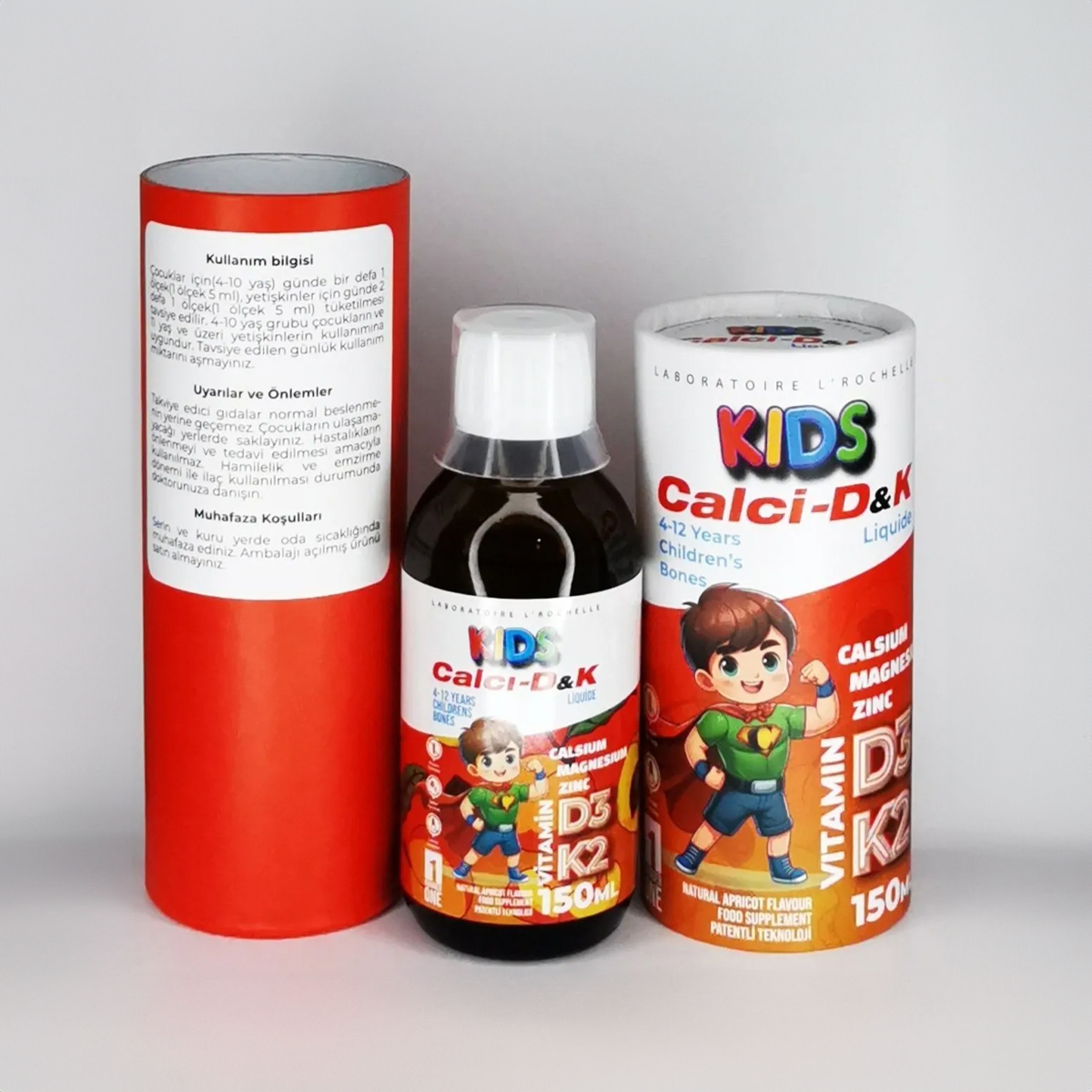   LABORATOIRE L'ROCHELLE CALCI-D&K KIDS LIQUIDE 150 ml   CALCIUM MAGNESIUM ÇINKO D3&K2 KAYISI TADINDA